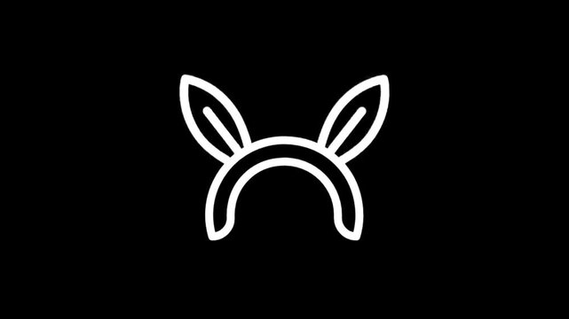 Simple white bunny ear headband icon animation on black background