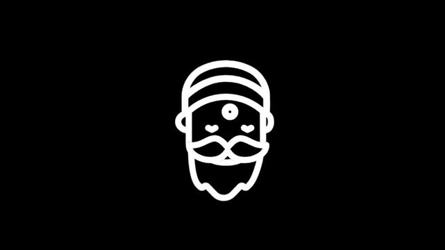 Stylized white outline of a man's face with a turban and beard on black