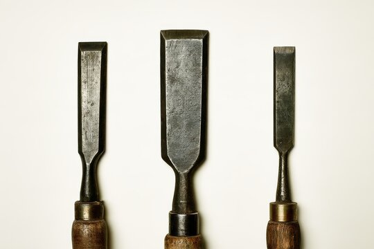Alternate view of broad woodworking chisels with wooden handles with simple everyday styling