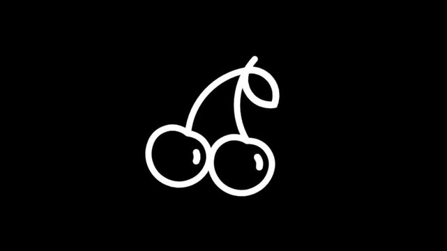 Simple white cherry icons on a black background for design elements