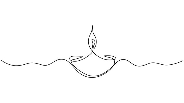 Diwali Festival Celebration Hand Drawn Continuous line art Animation, Animated self drawing of continuous line draw. oil lamp, Diwali festival celebration. Full length one line animation. 4K, minmal.