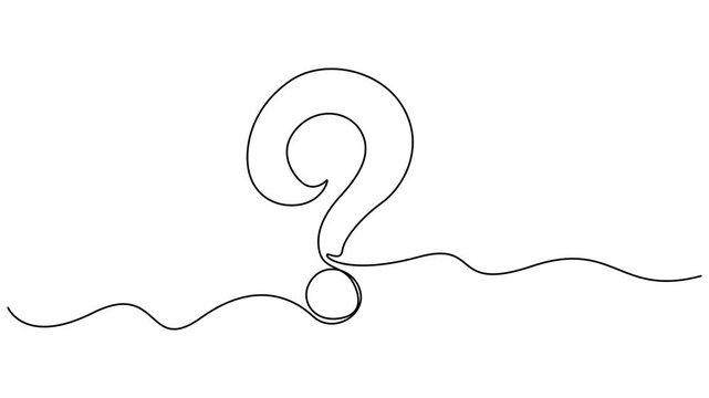 Animated self drawing Continuous one line drawing of Minimalist question mark, Animation on white background 4K, Animation Video seamless loop minimal thinking concept motion, 