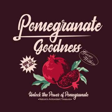 Summer Vector Graphics. Fruit fashion Graphics. slogan Typography Pomegranate Goodness. Pomegranate Vector illustration.  