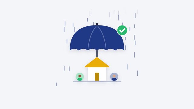 Insurance umbrella protecting family home flat animation loop