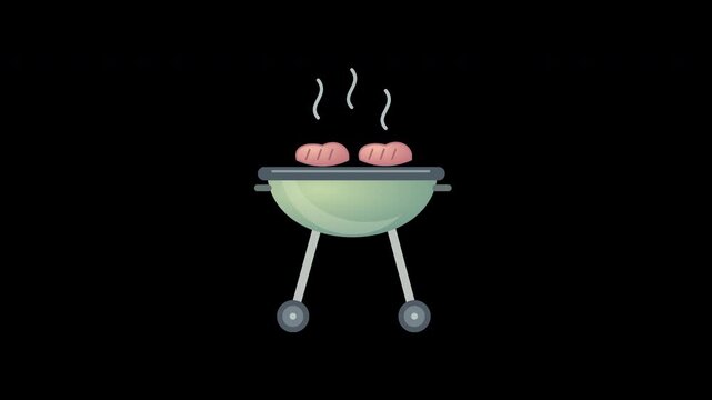 A sage kettle grill cooks two portions while soft steam rises in a seamless eight second transparent loop.