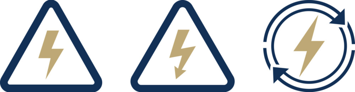 Set of electrical energy hazard warning signs with lightning bolt symbols electricity triangle electric attention industrial minimalist notification