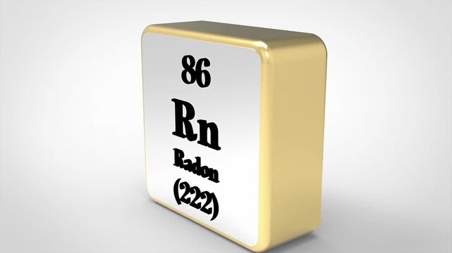 3D Rotating Radon Rn Element From Periodic Table, 90 Degree Rotation, Scientific Chemistry Concept, 4K Clean Render