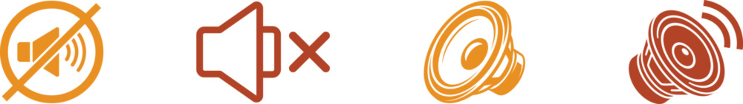 Volume sound control icons representing audio settings and mute functions with interface loudspeaker communication technology minimalist application