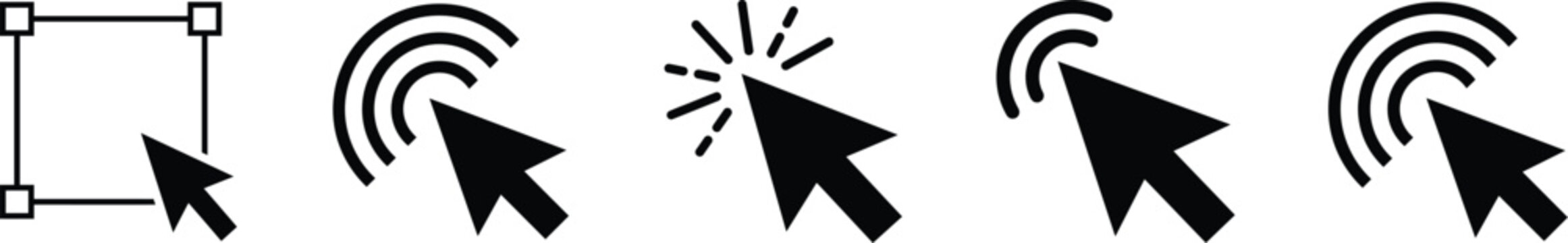 Set of computer mouse pointer cursor click symbols in black color with interface web navigation collection technology internet interaction pointing