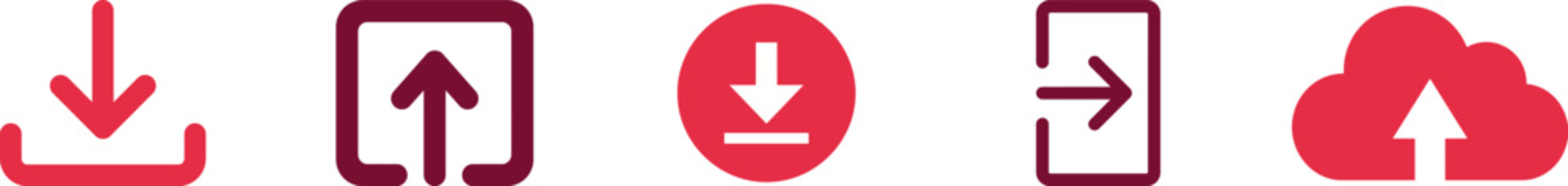 Set of data transfer icons featuring download upload and cloud storage door exit collection technology internet communication interface