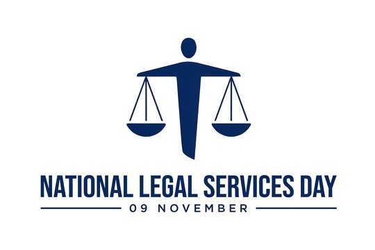 National legal services day on november 9th with a minimalist icon of a person holding scales of justice
