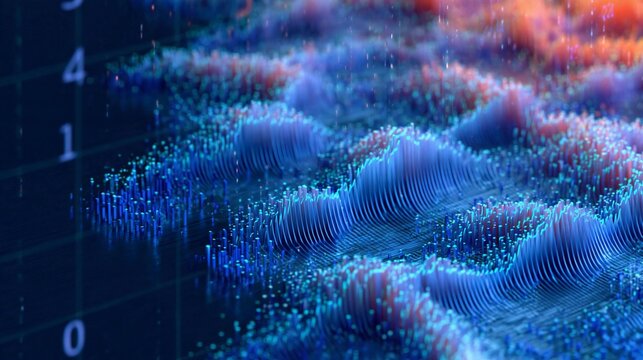 Futuristic Stock Market Graph with 3D Data Peaks - Financial data analysis, stock market volatility, big data visualization, algorithmic trading background, economic growth.