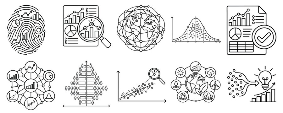 Data Analytics Statistical Research and Scientific Visualization Icons