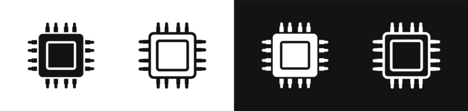 CPU computer chip microprocessor hardware icon set vector illustration