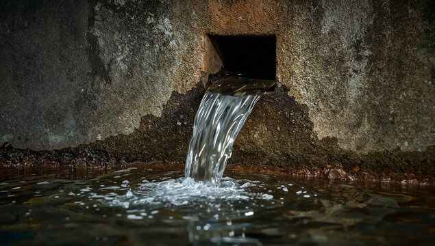 A small stream of water coming out of a hole