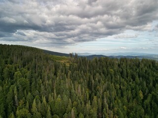Beskidy - Polska  Babia Góra i okolice, zdjęcie wykonane dronem. Krajobraz, las, góry, piękny widok © Konrad