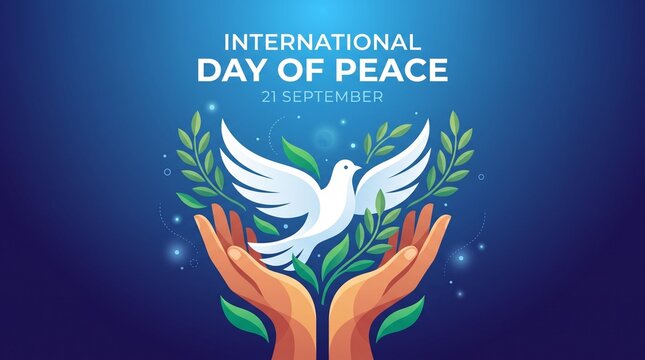 Peace dove perched on hands with greenery