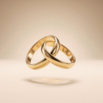 Wedding celebration featuring golden wedding rings, love symbol, and romantic commitment in elegant isolated design