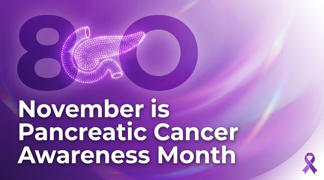 Pancreatic cancer awareness month purple ribbon graphic