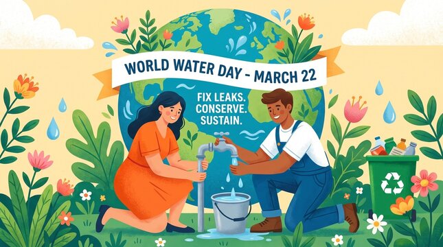 People fixing water leaks on world water day