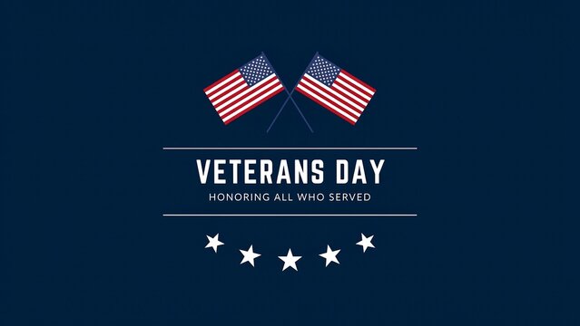 Veterans day honoring all who served with american flags and stars on a dark blue background