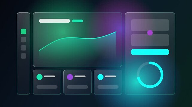 DeFi crypto wallet dashboard UI template on dark glassmorphism background. Web3 financial analytics interface