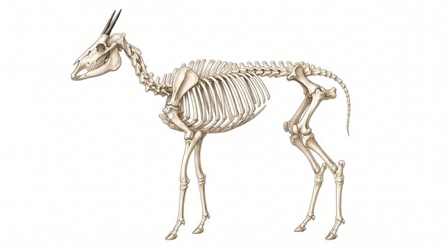 Zebra duiker skeleton anatomical skeleton shown in full profile against a plain white background.