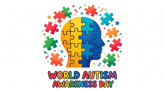 Colorful puzzle head for world autism awareness day