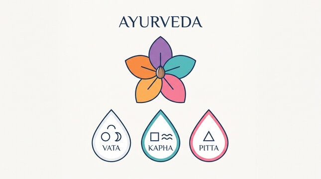 Ayurveda doshas vata kapha pitta flower icon set