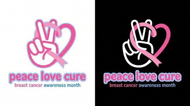 Pink peace love cure breast cancer awareness logo