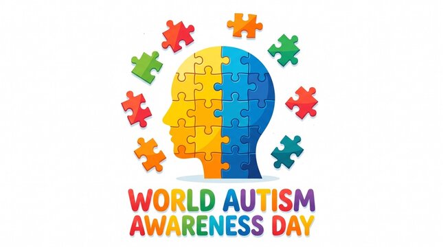 World autism awareness day colorful puzzle head illustration