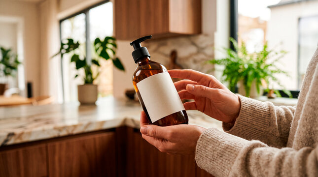 Health and wellness event with person holding brown soap dispenser in