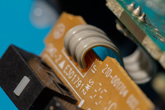 Close-up of spiral coil on circuit board