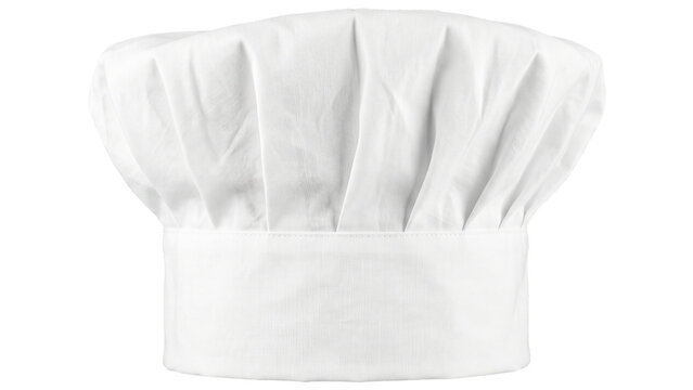 Traditional white chef's toque hat with pleated fabric, professional cooking headwear isolated PNG on transparent background for culinary, restaurant, and food service design.