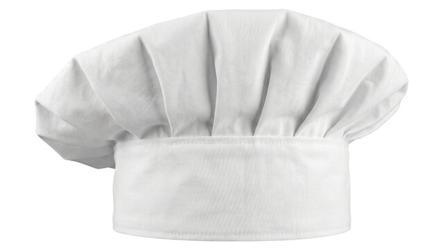 Traditional white chef's toque hat with pleated fabric, professional cooking headwear isolated PNG on transparent background for culinary, restaurant, and food service design.