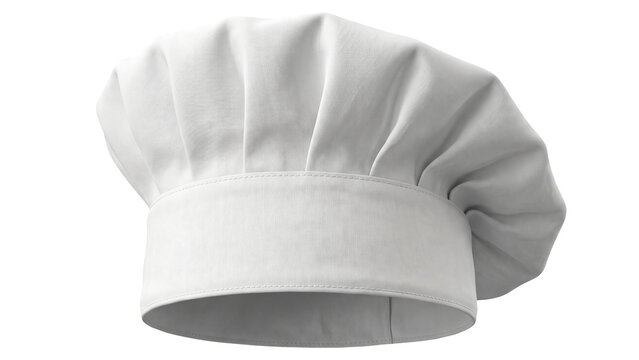 Traditional white chef's toque hat with pleated fabric, professional cooking headwear isolated PNG on transparent background for culinary, restaurant, and food service design.