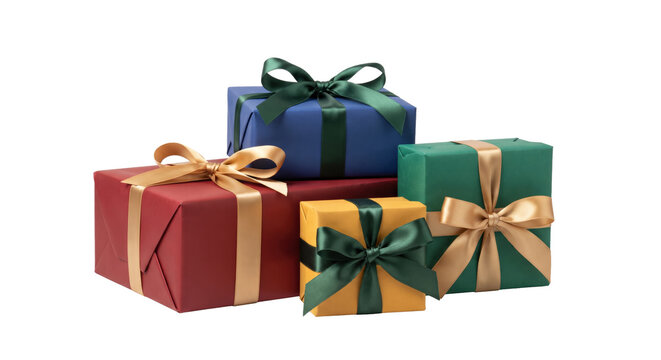 Colorful gift boxes stack with elegant satin ribbons