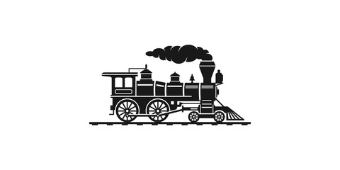 Black vintage steam locomotive on railroad track silhouette for transport design. © Shahzaib