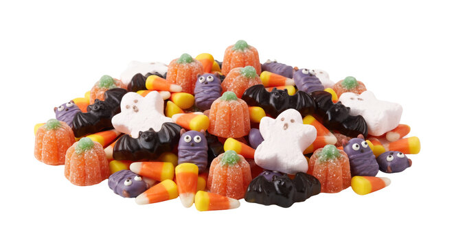 Assorted Halloween candy mix with pumpkins and ghosts