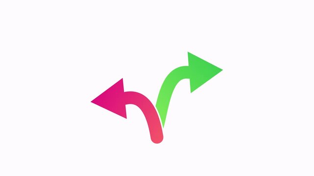 Animated green and pink arrows diverging to represent decision making and strategic choice.