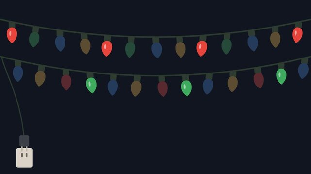 Dazzling multicolored Christmas fairy lights blinking and dancing in synchronized rhythmic harmony illuminating home decorations on Christmas Day