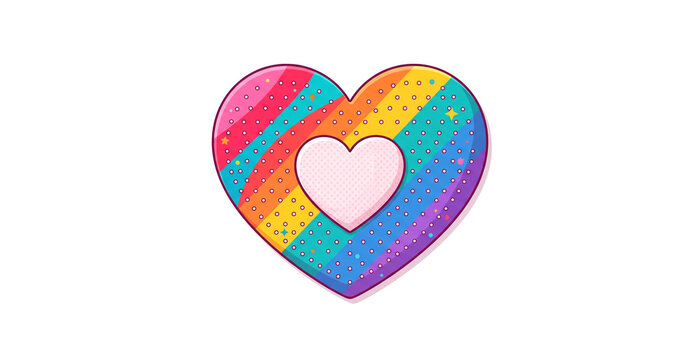 A heart made with rainbow colors and decorated with dots, isolated on a transparent background.