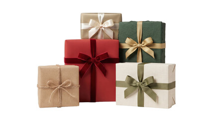 Stack of assorted wrapped Christmas gift boxes