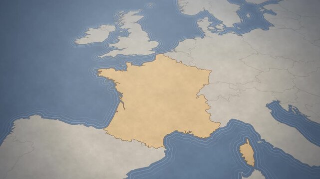 Vintage style map of France and Western Europe for travel and geography concepts.