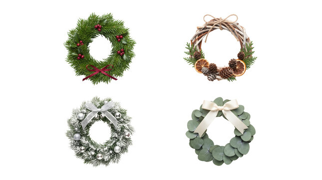 Set of four assorted seasonal Christmas wreaths