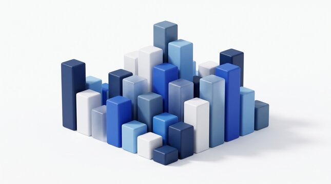 Data visualization with blue bar charts geometric blocks and growth