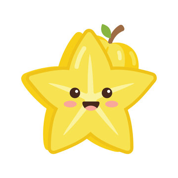 Cute smiling starfruit cartoon character vector on white background