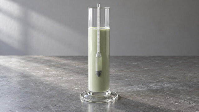 Glaze Hydrometer Floating in a Transparent Test Cylinder