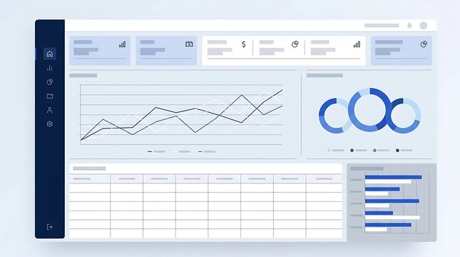 User Dashboard Interface UI Vector Illustration with Analytics Charts and Data Visualization Panels