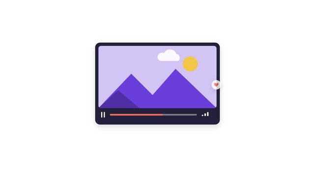 Video player with play button and progress flat animation loop
